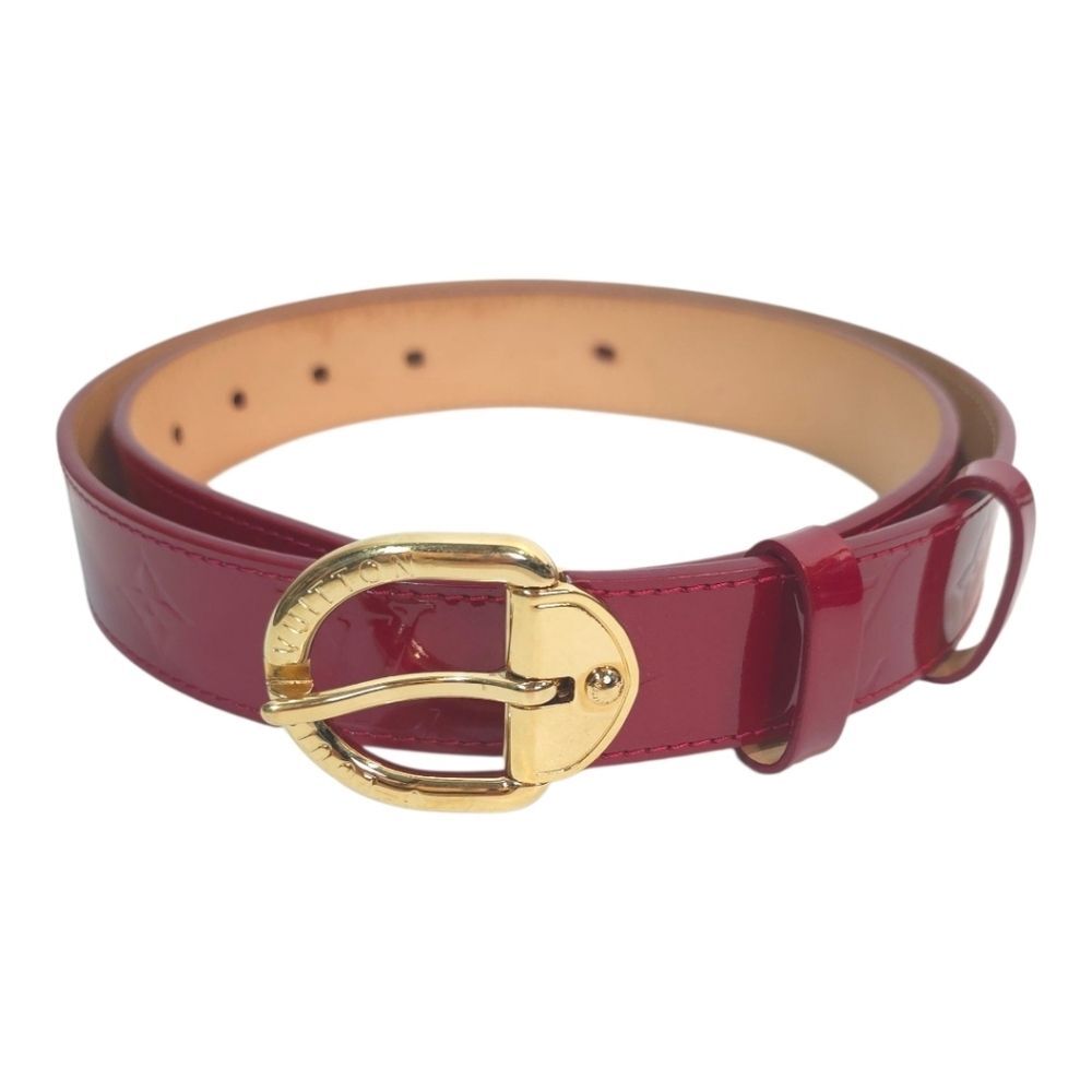 Louis Vuitton Red Vernis Leather Belt Gold Buckle Size 90/36 Made in France